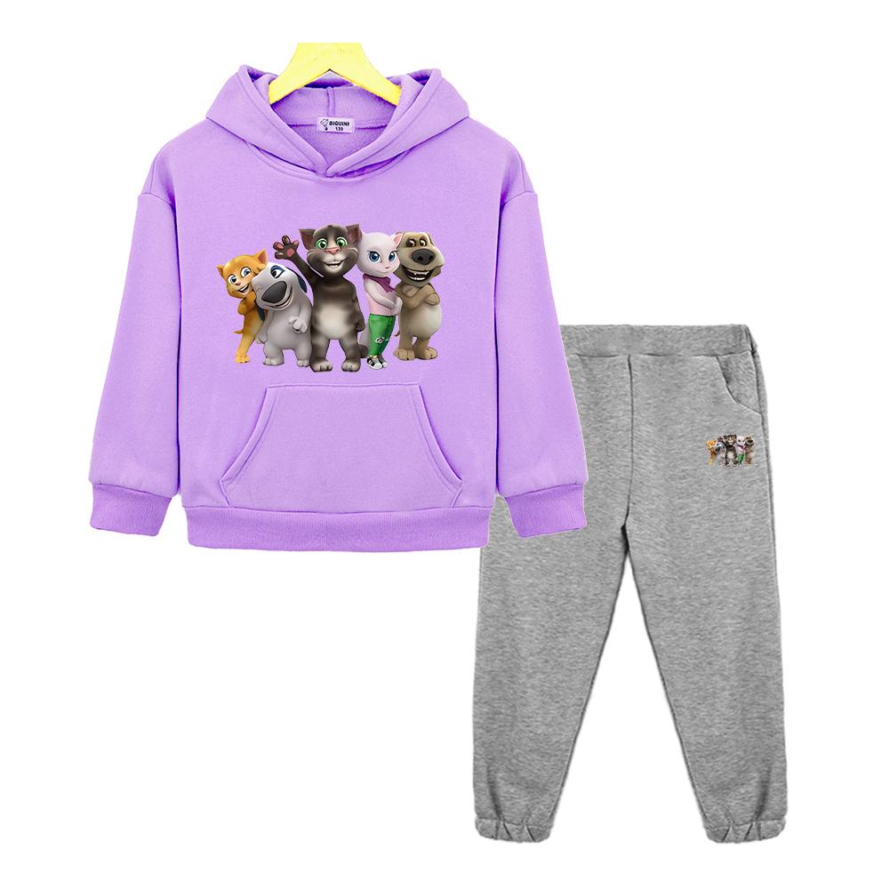 Talking Tom Cat Hoodie Fleece Sweatshirt  Jacket 2pcs pullover+Pant Christmas Boys Girls Hooded Spors Sets Kids Boutique Clothes