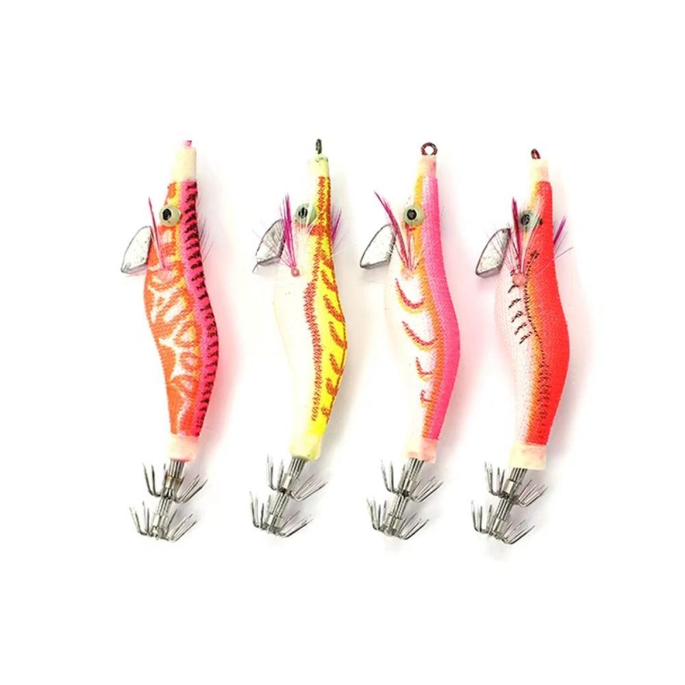 4/5Pcs Durable Luminous Squid Fishing Lure 3D Eyes Wooden Shrimp Bait  Fishing Accessories