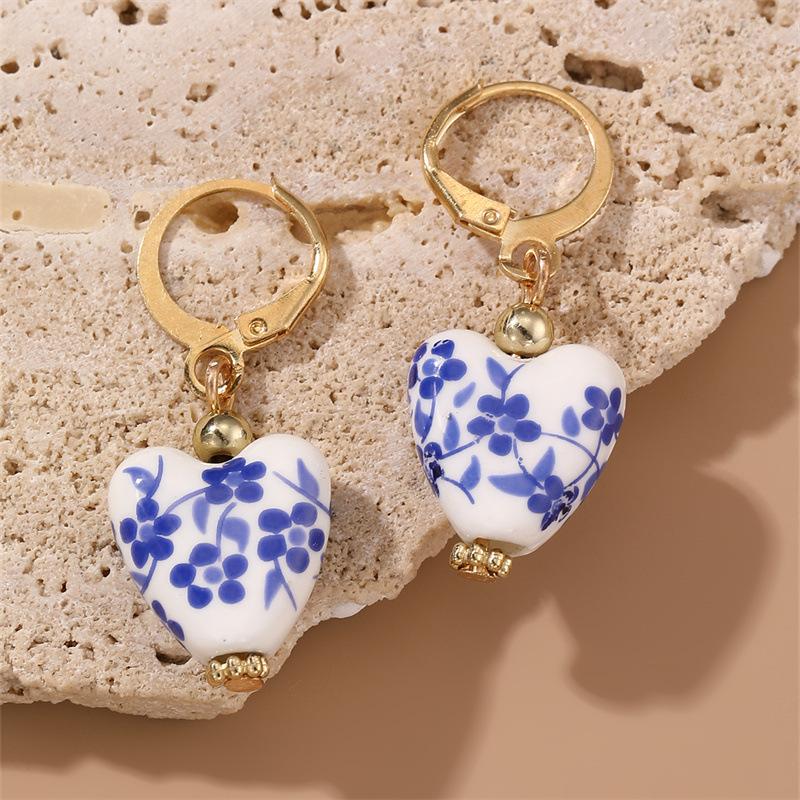 Fashion Blue and White Porcelain Pendant Charm Romance Gold Plated Stainless Steel Women Zircon Gifts