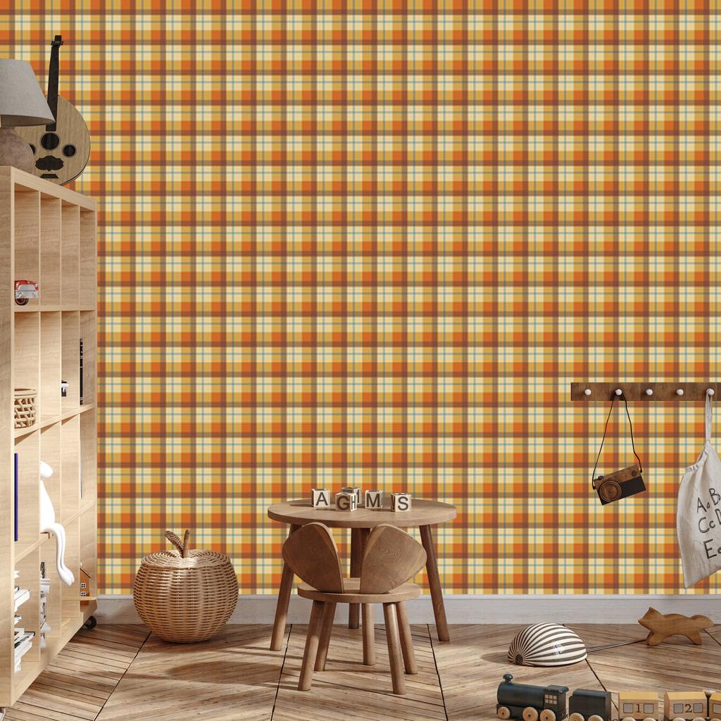 Autumn Gold and Orange Plaid Wallpaper for Living Room and Bedroom 50x1000