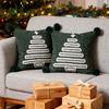 Christmas Tree Pattern Throw Pillowcase with Tassel Hair Ball Decoration Pillow Cover Farmhouse Style Cushion Cover
