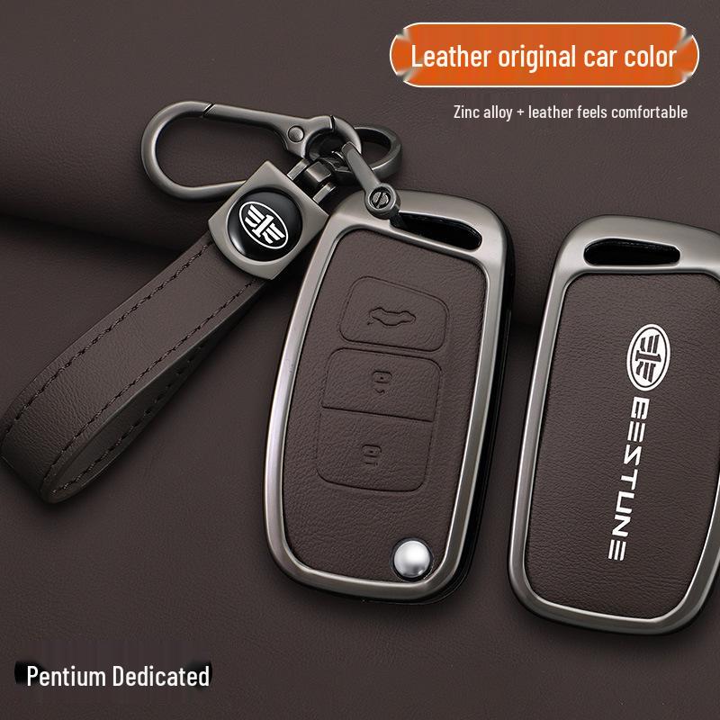 Genuine Leather Key Case for FAW Besturn X40 Remote Key with Buckle