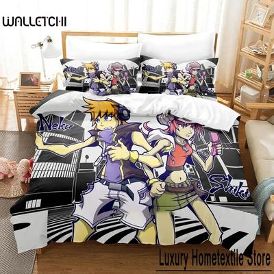 Gra The World Ends With You Zestaw Pościeli Chłopcy Dziewczęta Rozmiar Twin Queen Sakuraba Neku Poszwa na Kołdrę Poszewka na Poduszkę Łóżko Dzieci Dorosły