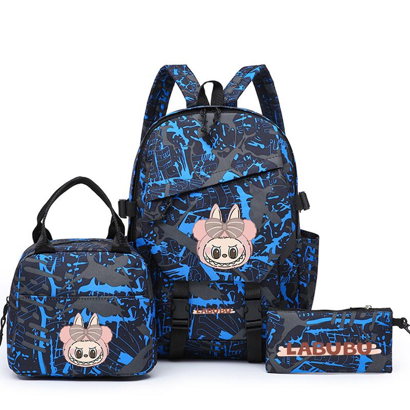 School Bag New Printing Three-piece Set School Bag Cartoon Rabbit Student Backpack Satchel Boys and Girls