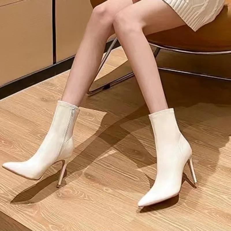 Women's Shoes 2024 High Quality Ankle Women's Boots Fashion Side Zipper Modern Boots Women Sexy Pointed Toe Shoes for Women