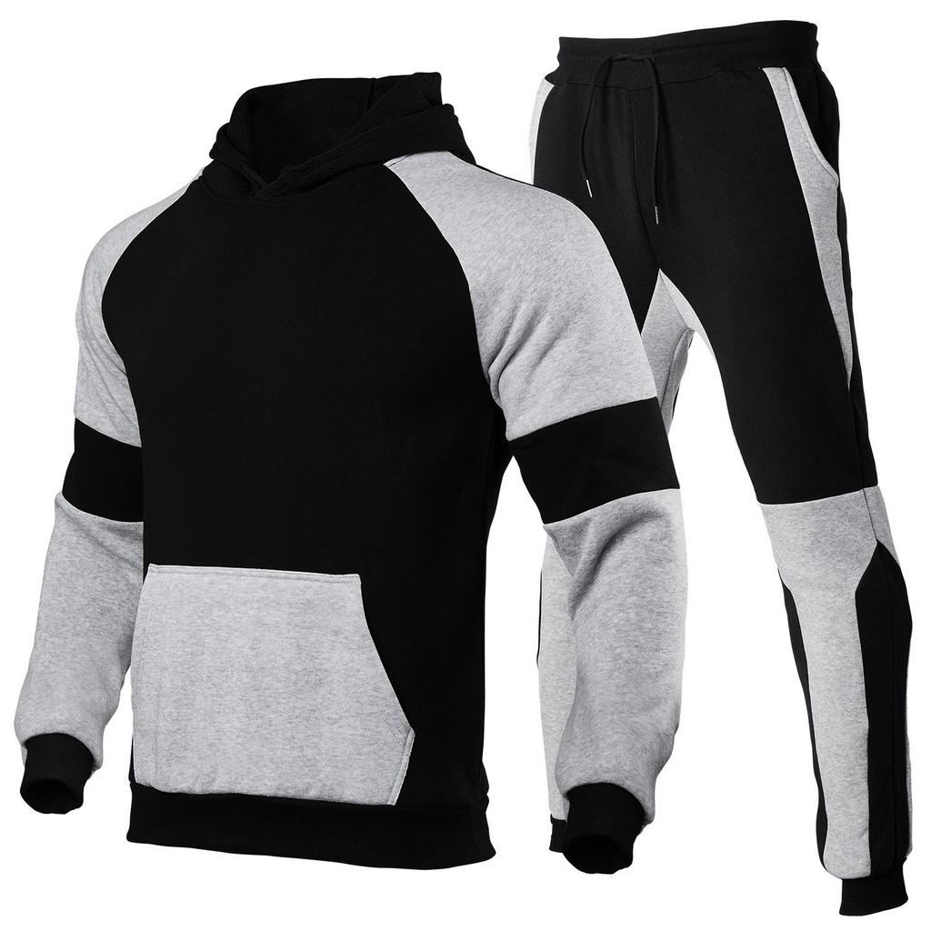 Spring and Autumn Men's Casual Patchwork Hooded Sweatshirt Suit