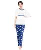 SAZAC Cinnamoroll and Milk Pajama Powder Stretch Short Sleeve and Long Pants Loungewear x Set, Fabric, Women's Set, (White Navy/L/SAN1952)