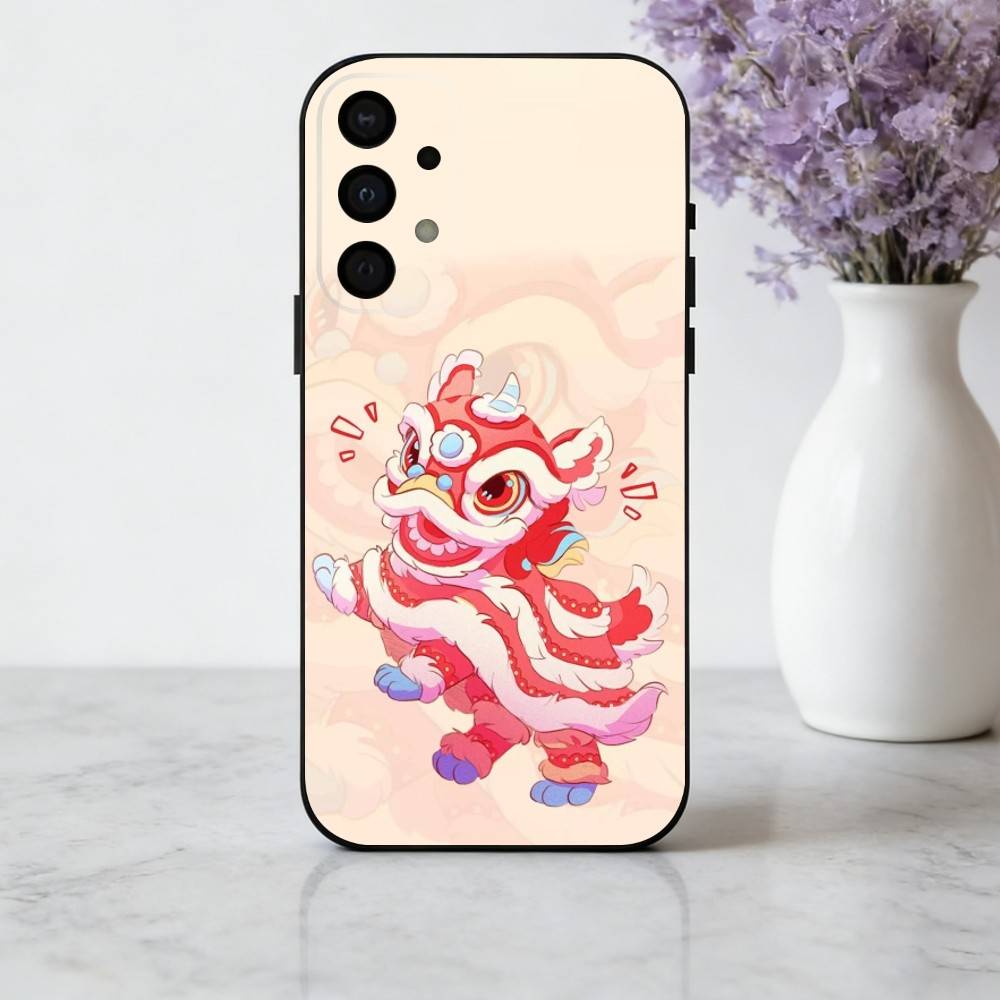

C-китайский L-танец льва Чехол для телефона Для Samsung Galaxy A73,A72,A71,A70,A53,A52,A51,Другие Мягкий черный чехол Samsung a32 5g