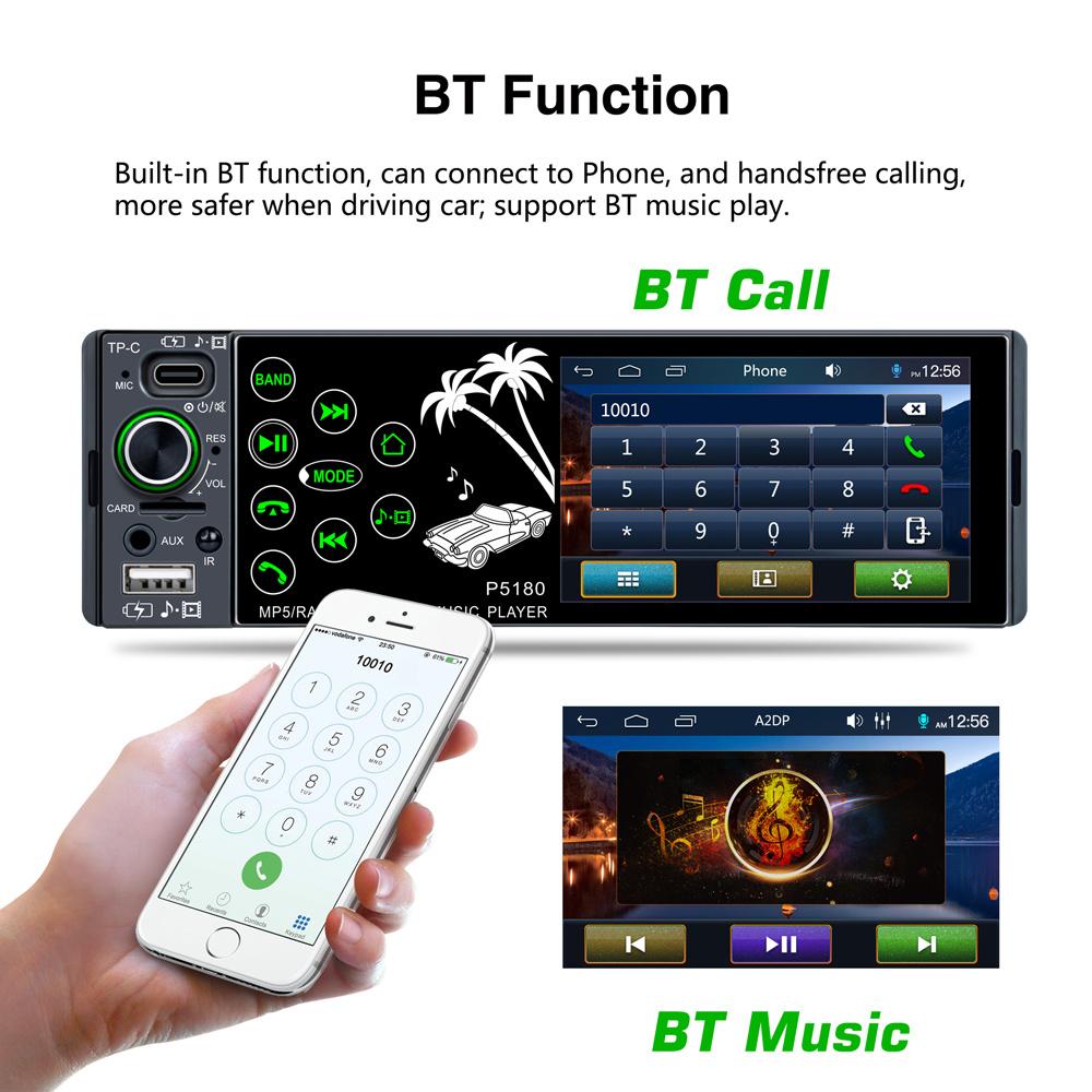 4.1inch IPS Capacitive Touch Screen Bluetooth AUX  RMVB/AVI Media Player Subwoofer FM Radio MP3 WMA MP4 MP5 Receiver