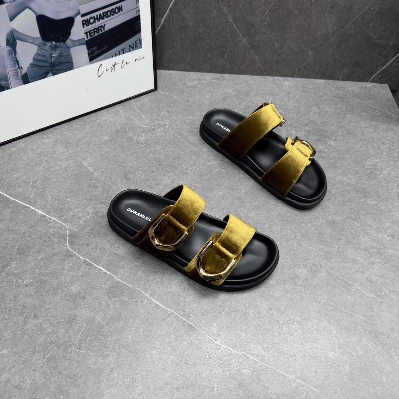 Retro gold buckle velvet cool slippers for women's outer wear summer new slippers for women's summer outer wear slippery versatile casual cool