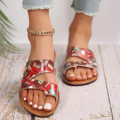 Large Size Fashion Style Printed Toe Slippers Women's Summer 2025 New Fashion Versatile Retro Casual Shoes