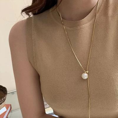 Collar de perlas de imitación largas, extraíble, estilo retro francés, para mujer, accesorios de joyería de metal geométricos a la moda.