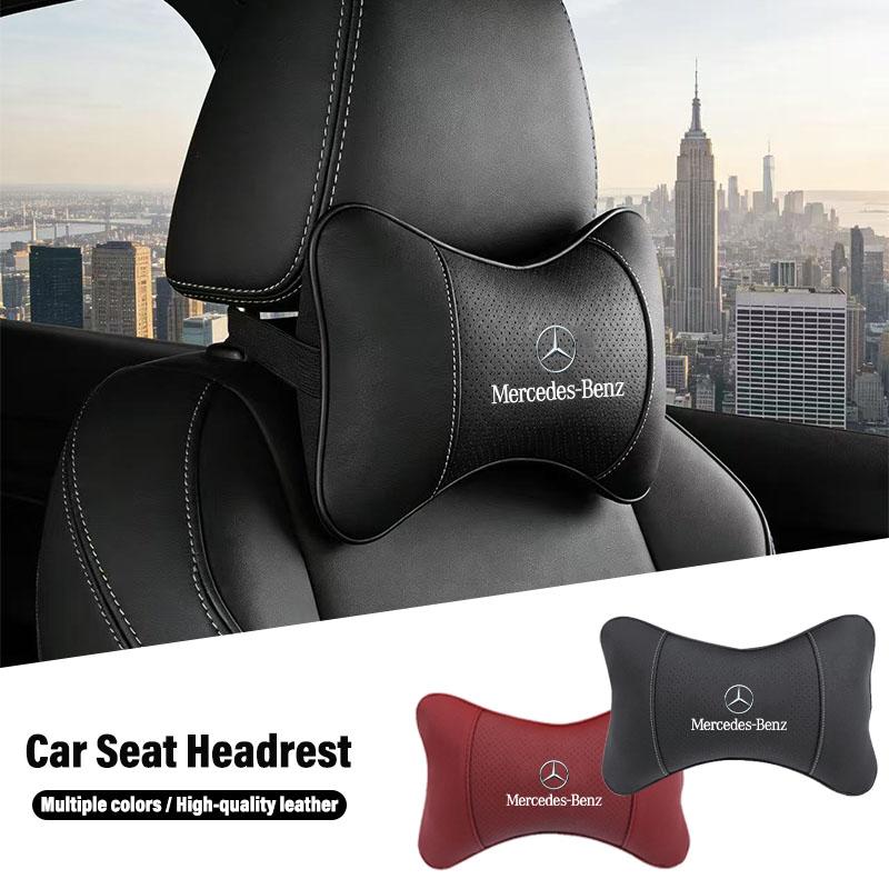 High-quality Leather Car Seat Headrest Memory Foam Comfort Pillow Auto Interior For Benz AMG A/B/C/E/S Class C200L GLC W220 W211 JR9