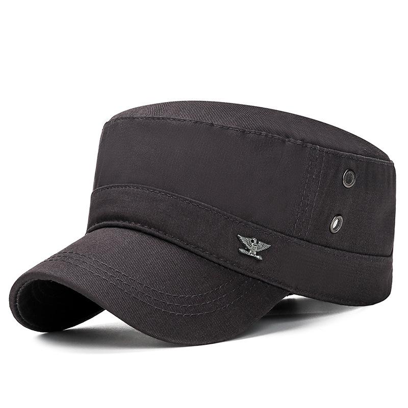A Flat-topped Men's Outdoor Casual Breathable Sun Hat with An Eagle Logo, Made of Cotton and Adjustable