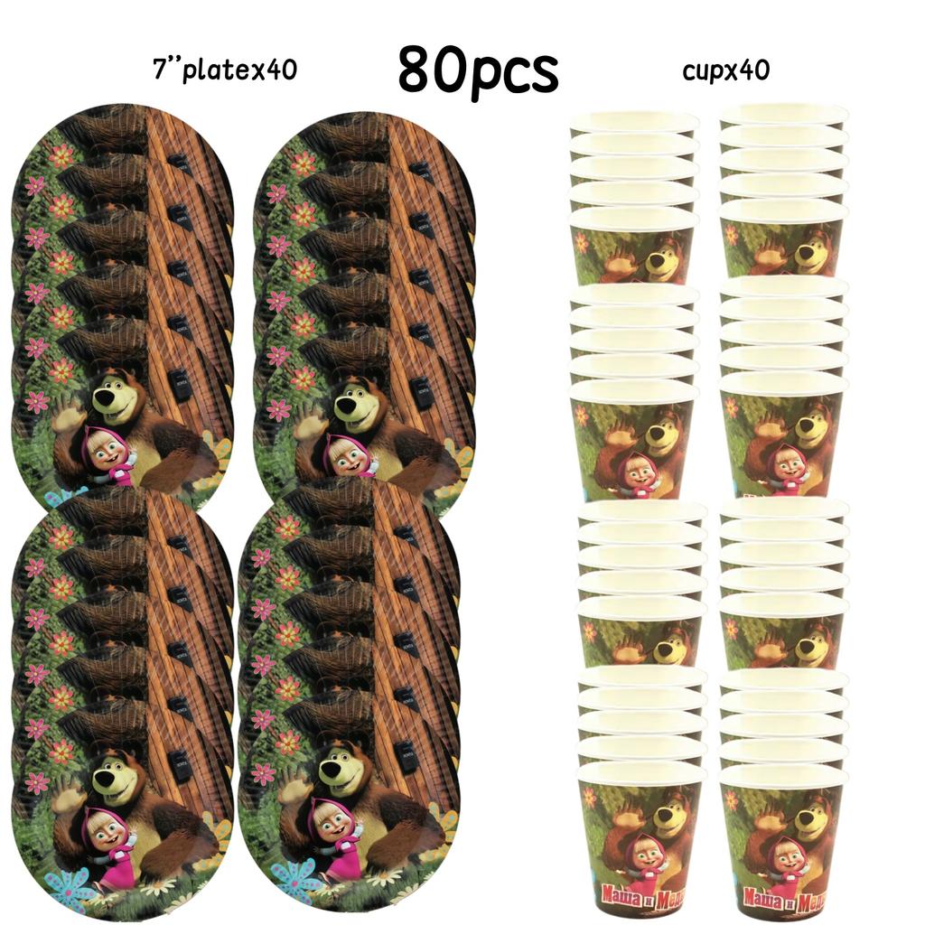 Dívka a medvěd Narozeninová sada Party dekorace Narozeninové talíře Ubrus Ubrousky Dárková taška Oslava pro miminko Party drobnosti Potřeby