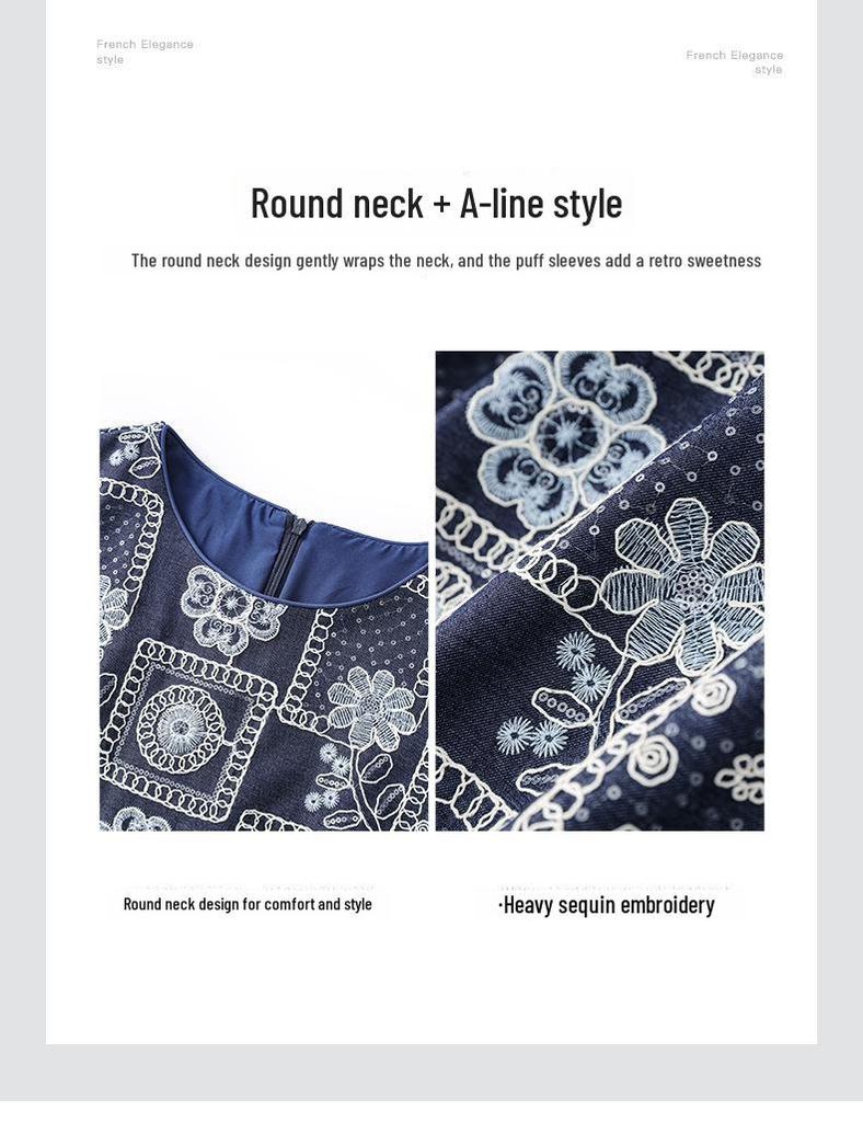High-Quality Retro French Sequin Embroidered Denim Skirt—Slim Fit Fashion for Women