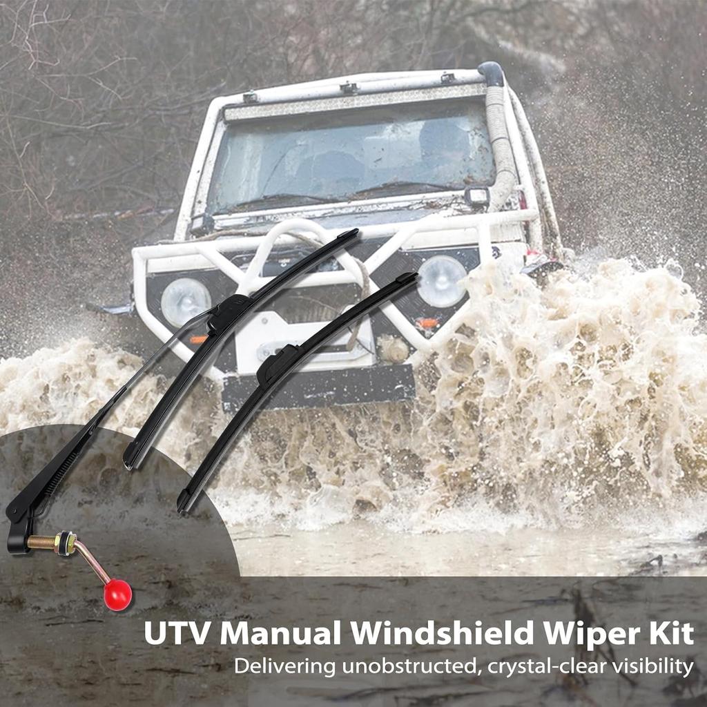 2 Pack UTV Windshield Wiper Kit - Hand Operated Manual Windshield Wiper For Polaris RZR Ranger, Can Am Maverick, Honda Pioneer & Golf Cart