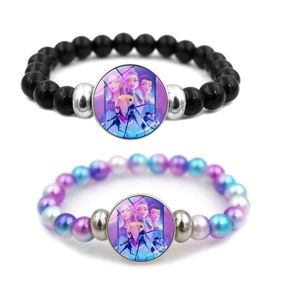 Demon Hunters Couple Bracelets 2pcs Set, Lovers Beaded String Bracelet, Cute Anime Fashion Accessory Gift for Girls Boys