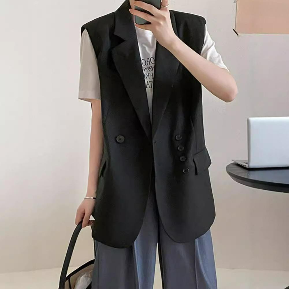 

Black Ladies Suit, Small Commuter Vest Jacket, Women s Spring and Autumn Design Sense, Niche Waistcoat Clip XS чорний
