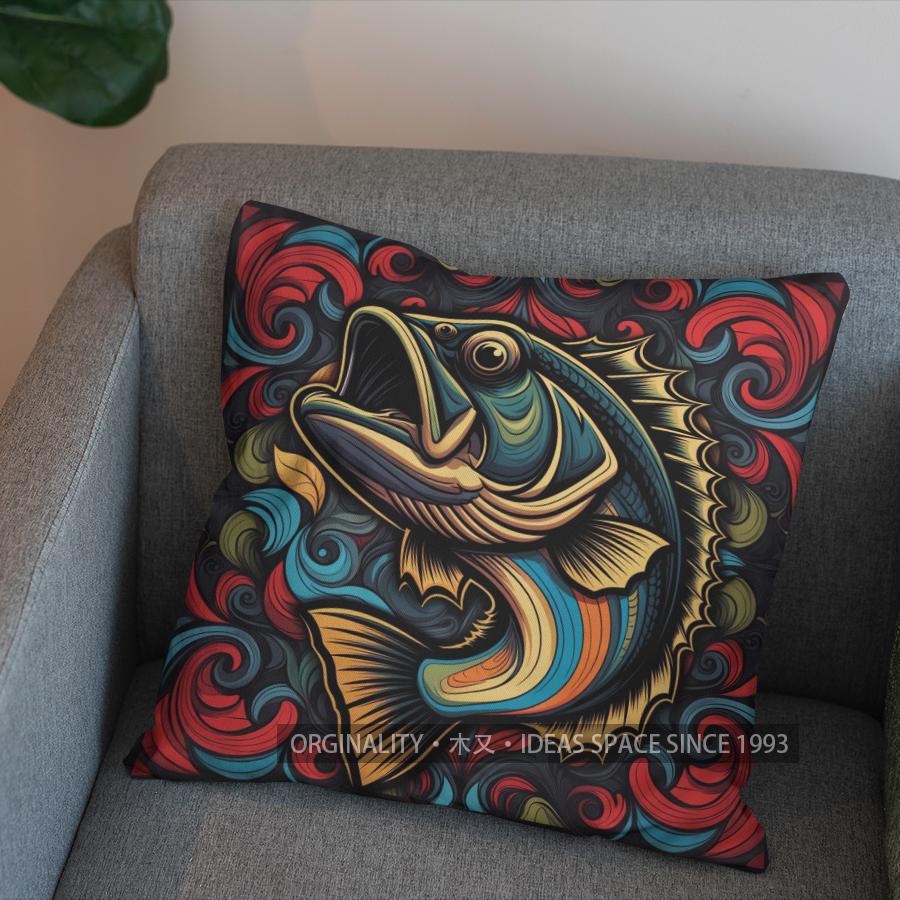 2D Buntes Fischmuster Digitaldruck Kissenbezug Muster Kissenbezug Geeignet für Sofa Schlafzimmer Auto Kissenbezug