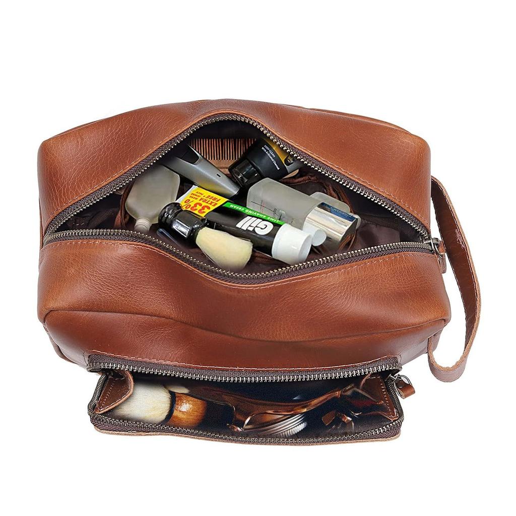 Kulturbeutel für Herren, Reise-Kulturtasche aus Leder, Dopp Kit für Männer, Rasiertasche für Reisezubehör