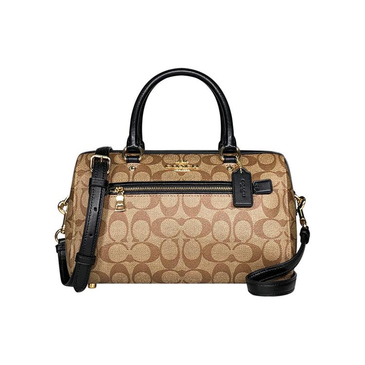 Coach Rowan Monogram Lærred med Læder En-skulder Håndtaske, Crossbody Taske Stor Dame Lysbrun Sort Ramme 83607-IMCBI