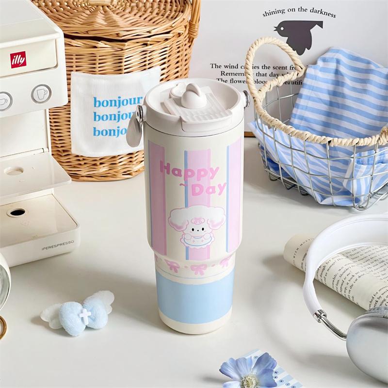Cat And Dog Diary Stainless Steel Tumbler With Straw - Vacuum Insulated Water Bottle Reusable Cup With Straw