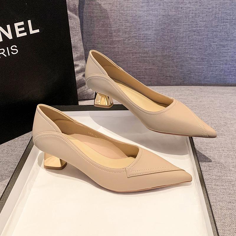 Spring New Temperament Simple Thin Heel Sexy High Heels Pointed Shallow Mouth Single Shoes Daily Commuting Women's Shoes