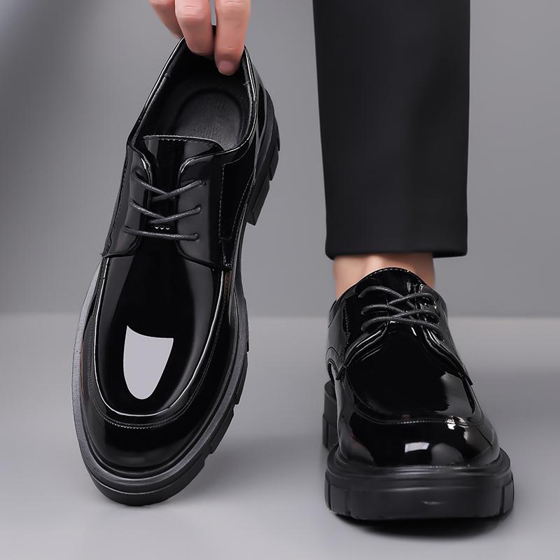 Fashion Thick Soled Men's Leather Shoes Formal Derby Style Design Business Party High Quality Black Adult Height Increasing Shoes New
