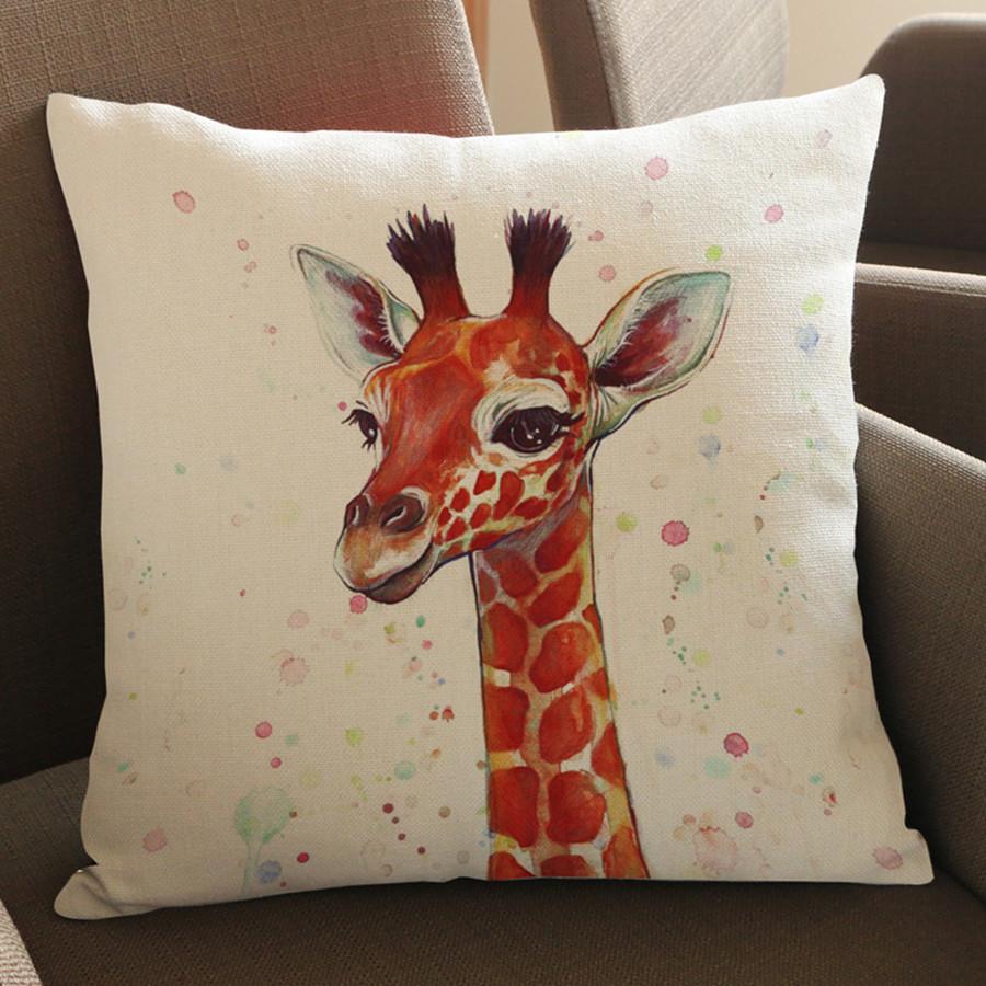 Wild Animal Style Decorative Cushion Cover African Zebra Elephant Giraffe Cotton Linen Square Throw Pillowcase Cojines 45X45Cm