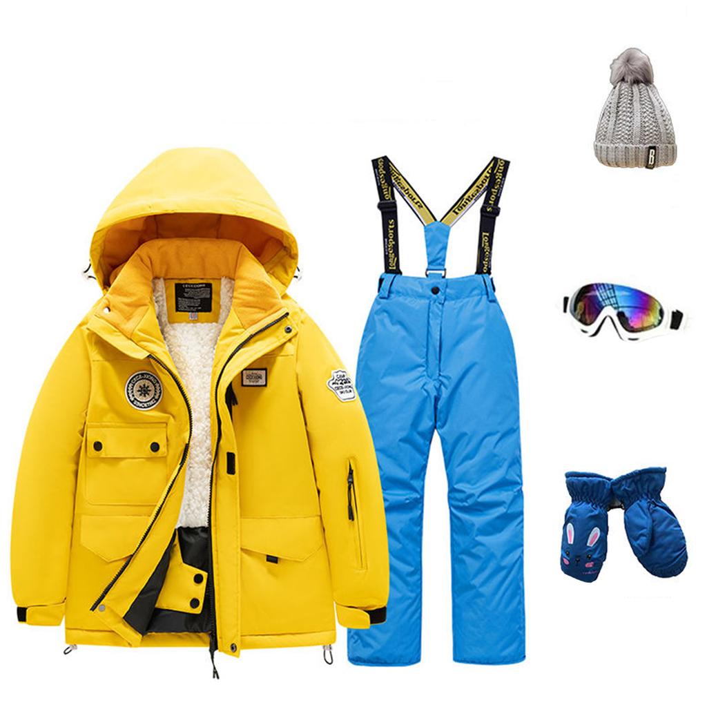 Children's Fashion Skiwear Set Boys' And Girls' Thickened Waterproof Thermal Ski Suit Five-Piece Outfit With Jacket And Trousers