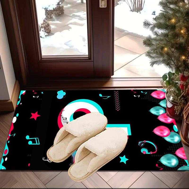 Neon Tiktok Logo Art Area Rug for Office, Chair Rug, Decorative Carpet Livingroom Mat, Large Size Fan Gifts Christmas Gifts
