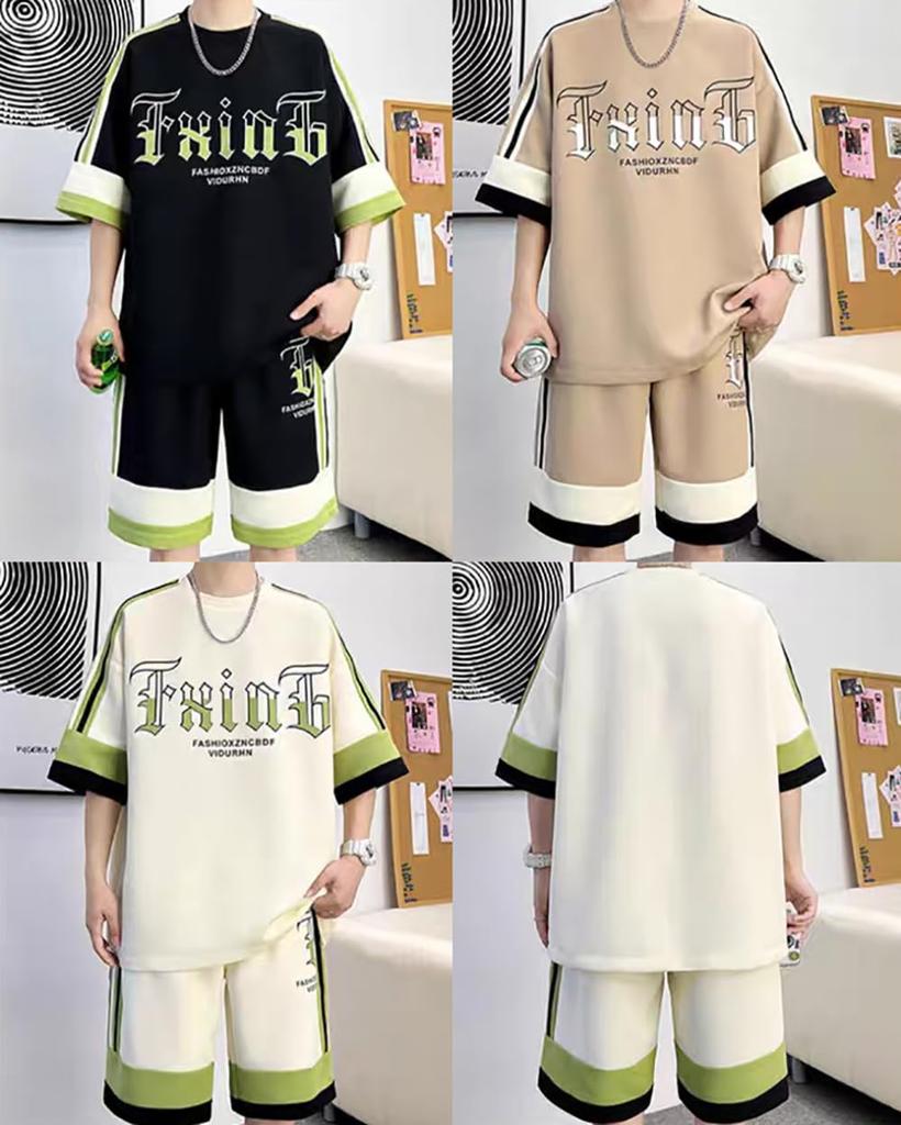 KTNCFD Short Sleeve Summer Plus Jersey and Loose Fit Men's Set, Sizes, 2-Piece Set, T-Shirt, Top, Shorts, Sportswear, Sweatshirt, Loungewear, (8XL,