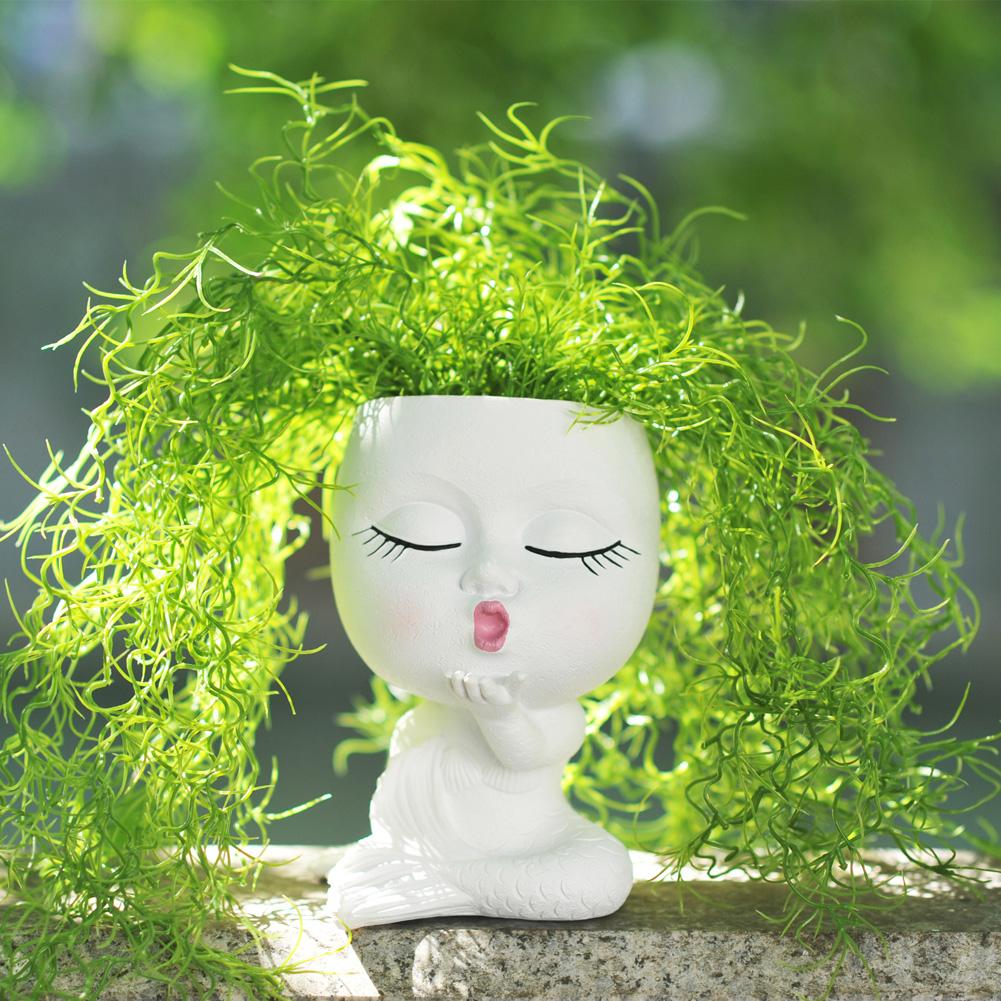 Face Planter Pots Cactus Succulent Planter Resin Closed Eyes  Face Flower Pot With Drainage Hole For Indoor Outdoor