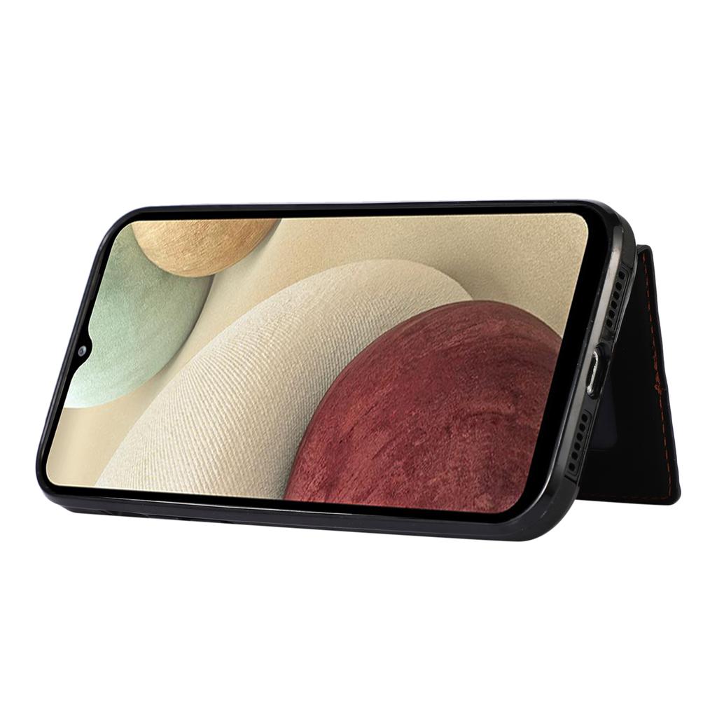 For Samsung Galaxy A12 Case Imprinted Phone Cover Card Holder TPU+PU Leather Shell