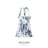 Jnleaog Autumn New Women's Clothing Fashion Style Design Flower Print Hanging Collar Dress 0085131