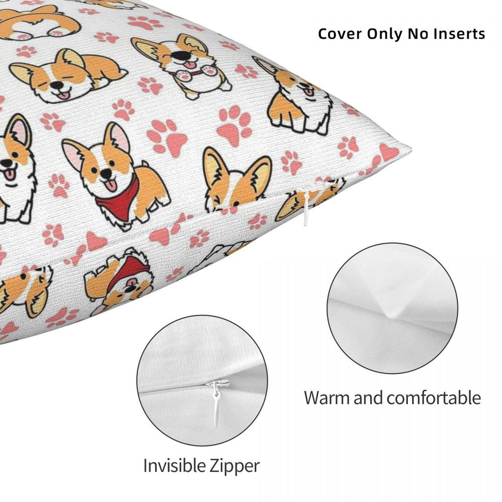 Cute Corgis Square Pillowcase Polyester Linen Velvet Pattern Zip Decor Room Cushion Case 18"