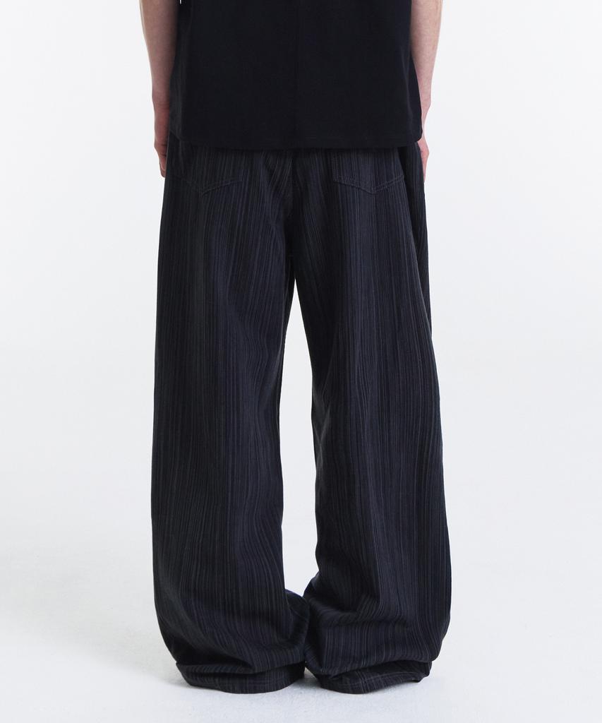 Gicheol Slub Jacquard Stripe Wide Pants (Black)