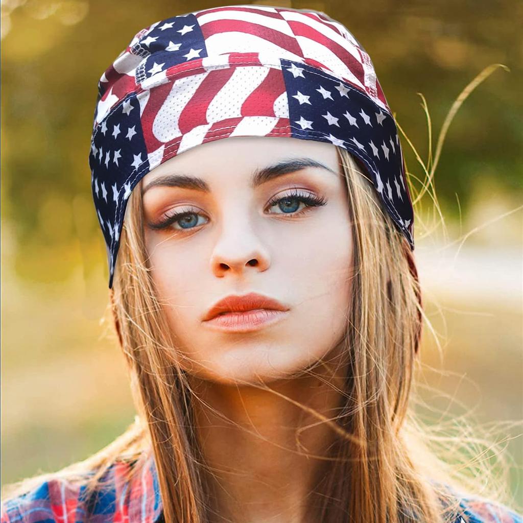 Trifong Men's Bandana Cap Mesh Star Pattern Pirate Hat Quick Dry Sweat Absorption Bandana UV Cut Sweat Stopper Breathable Material Red Blue Do-rag
