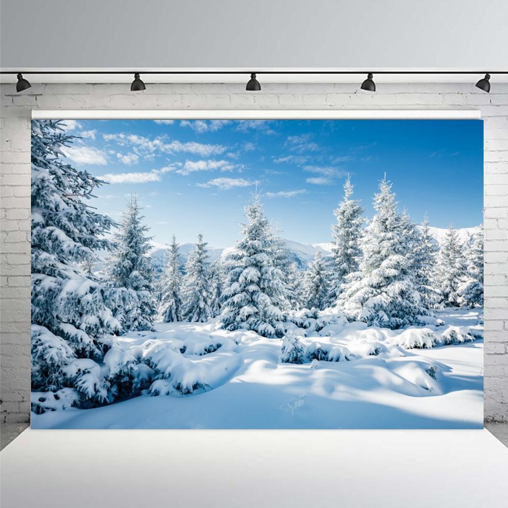 Winter Forest Snow Scenery Photography Backdrop Christmas Pine Tree Mountain Natural Scenic kid Family Portrait Photo Background