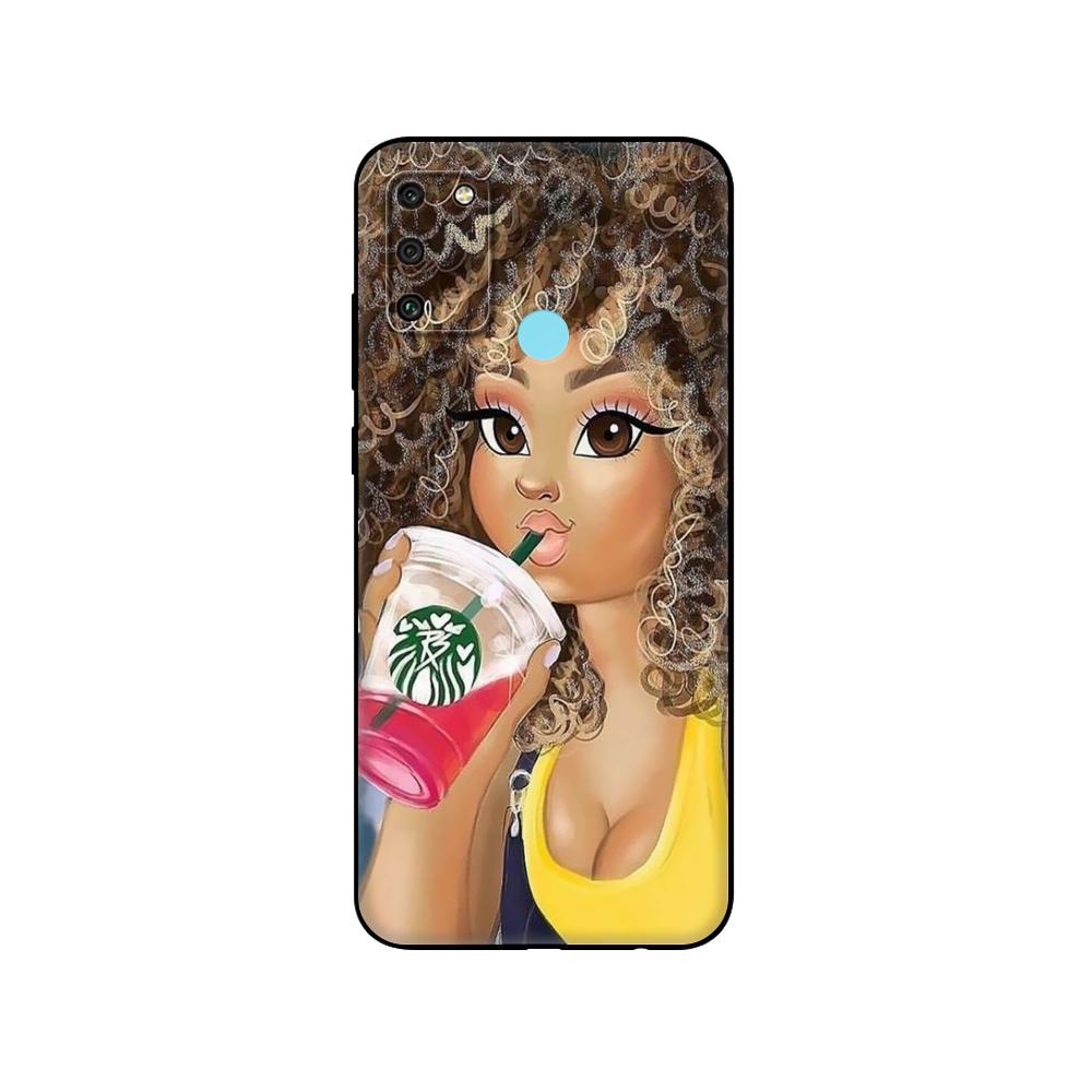Black tpu Case For Huawei Honor 8a Prime 8s Prime 9 Lite honor 9A 9C 9X Premium 9x Pro 9S  African Beauty Afro Puffs Black Girl