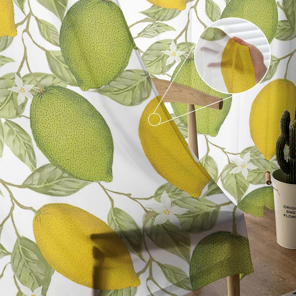Cortinas de Tule com Flores de Limão para Sala de Estar Cortina Transparente para Quarto Cozinha Persianas Cortinas Voile