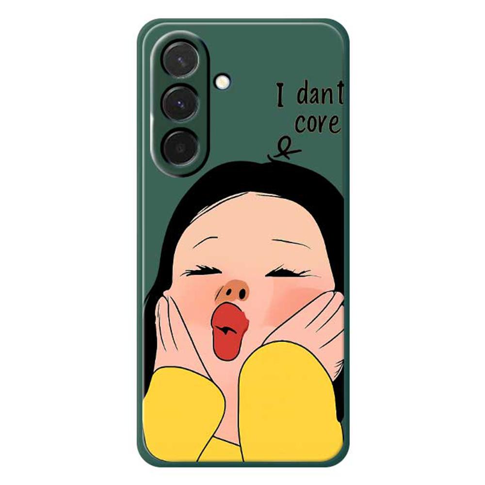 

For Samsung Galaxy A36 5G Case Girl Holding Face Pattern Printing Straight Edge TPU Phone Back Cover Green