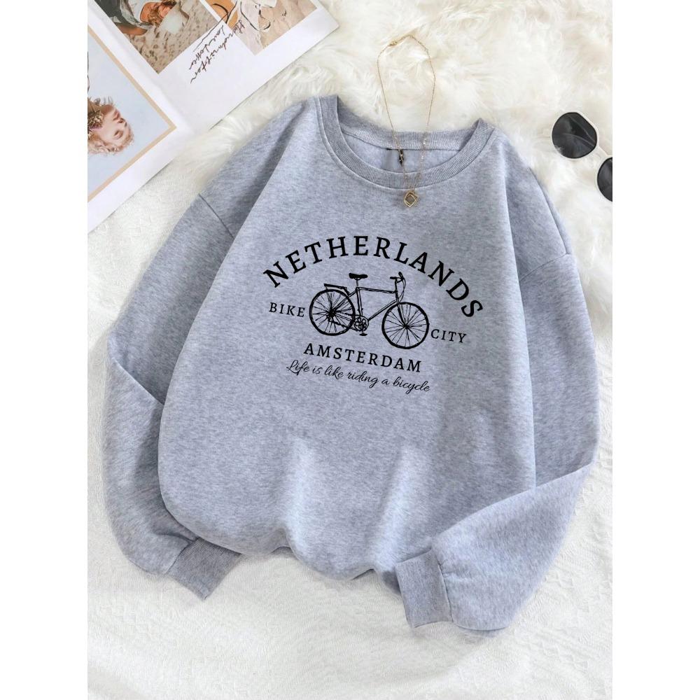 Netherlands Amsterdam Bike Design Womens Pullovers Casual Sweatshirt Autumn Loose Clothes Crewneck All-Match Sportswears