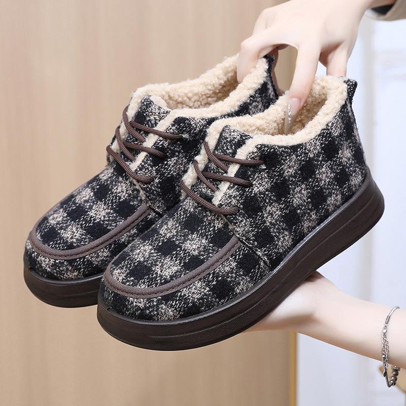 

() Тканевые туфли женские хлопковые туфли туфли Дуду клетчатые утолщенные бархатные хлопковые ботинки на мягкой подошве 41