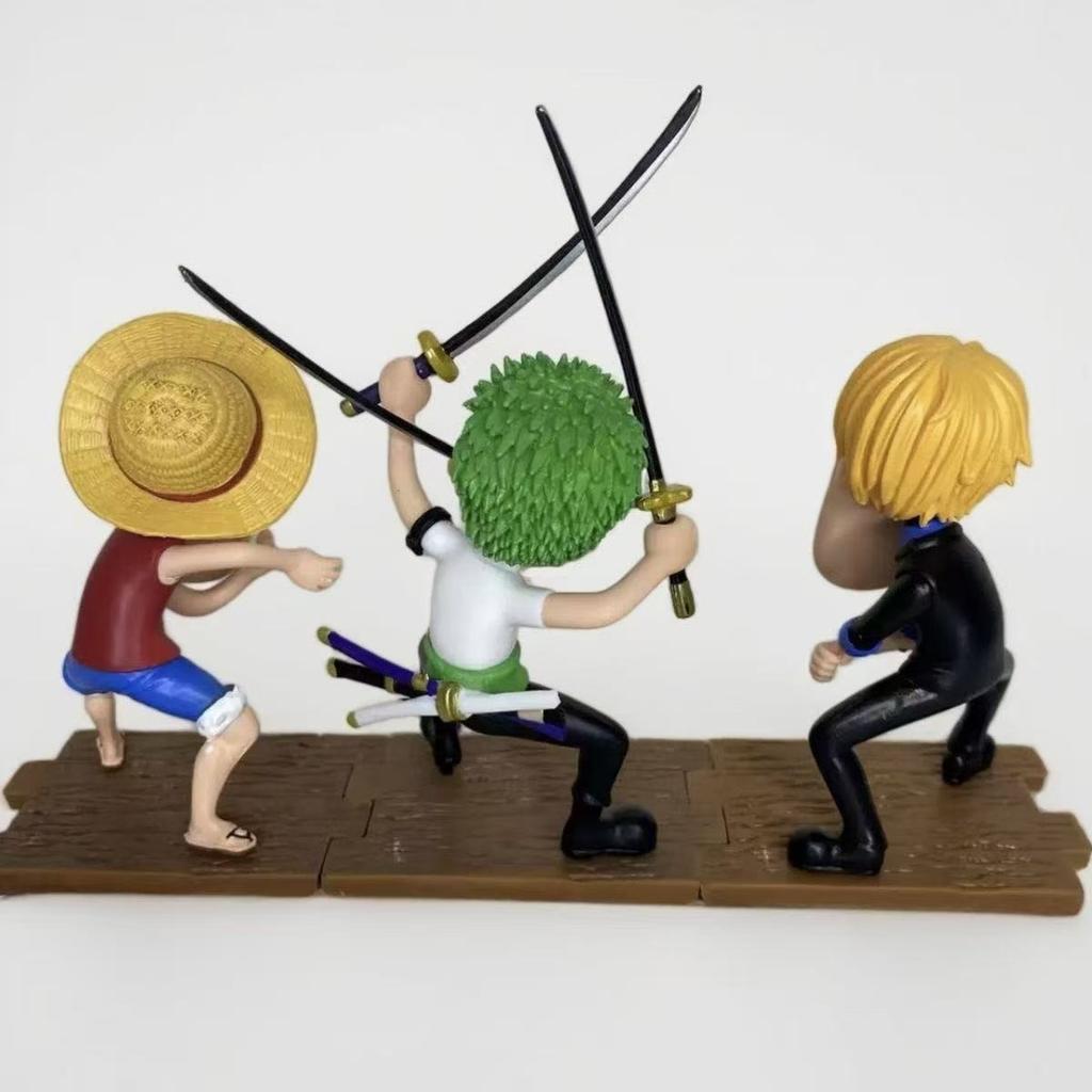 15cm One Piece Luffy Figures Three Captains Sanji Monkey D Luffy Roronoa Zoro Action Figure The Hungry Trio PVC Anime Model Toys