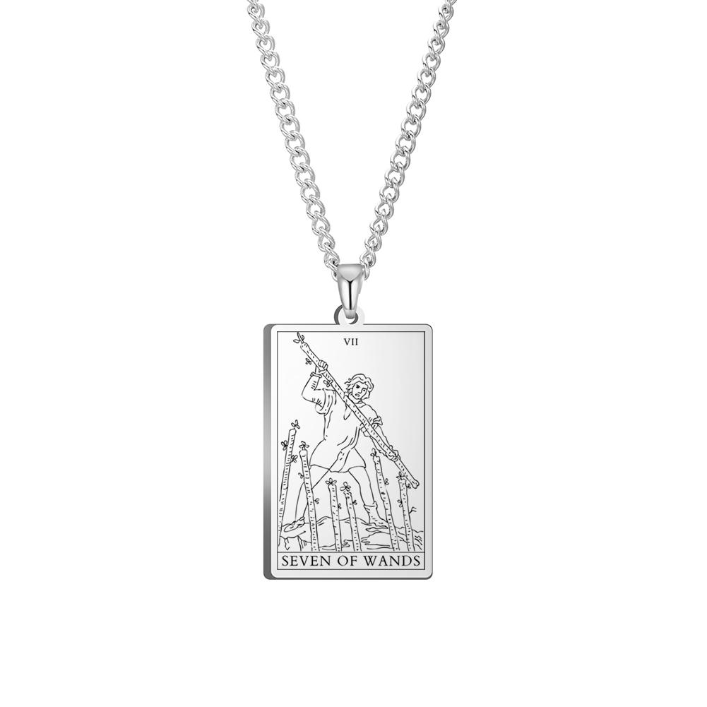 Dawapara Wands Tarot Card Vintage Amulet Pendant Necklace Link Chain Talisman Necklaces Stainless Steel Jewelry Golden Black