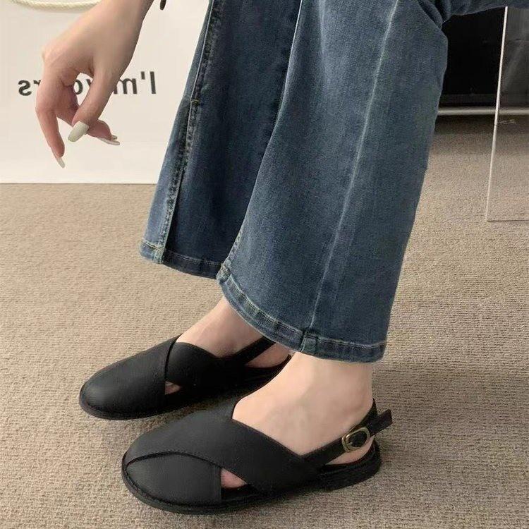 Fashion Clear Heels Female Sandal All-Match Retro Woman Shoes 2025 Summer Girls Original Fashion New Flat Closed Scandals Rome Clear Hee