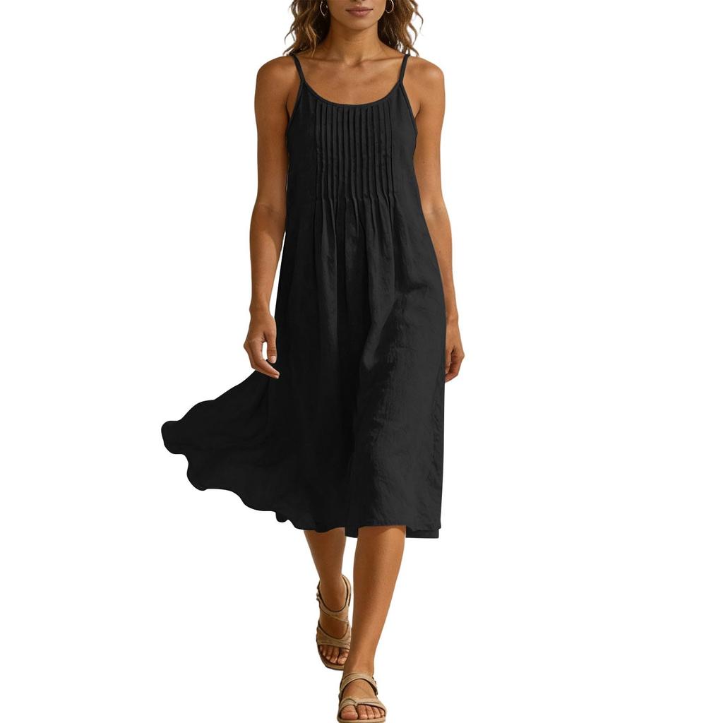 Linen Maxi Dresses for Women Sleeveless V Neck Long House Dress Casual Loose Fit Summer Sundress with Pockets