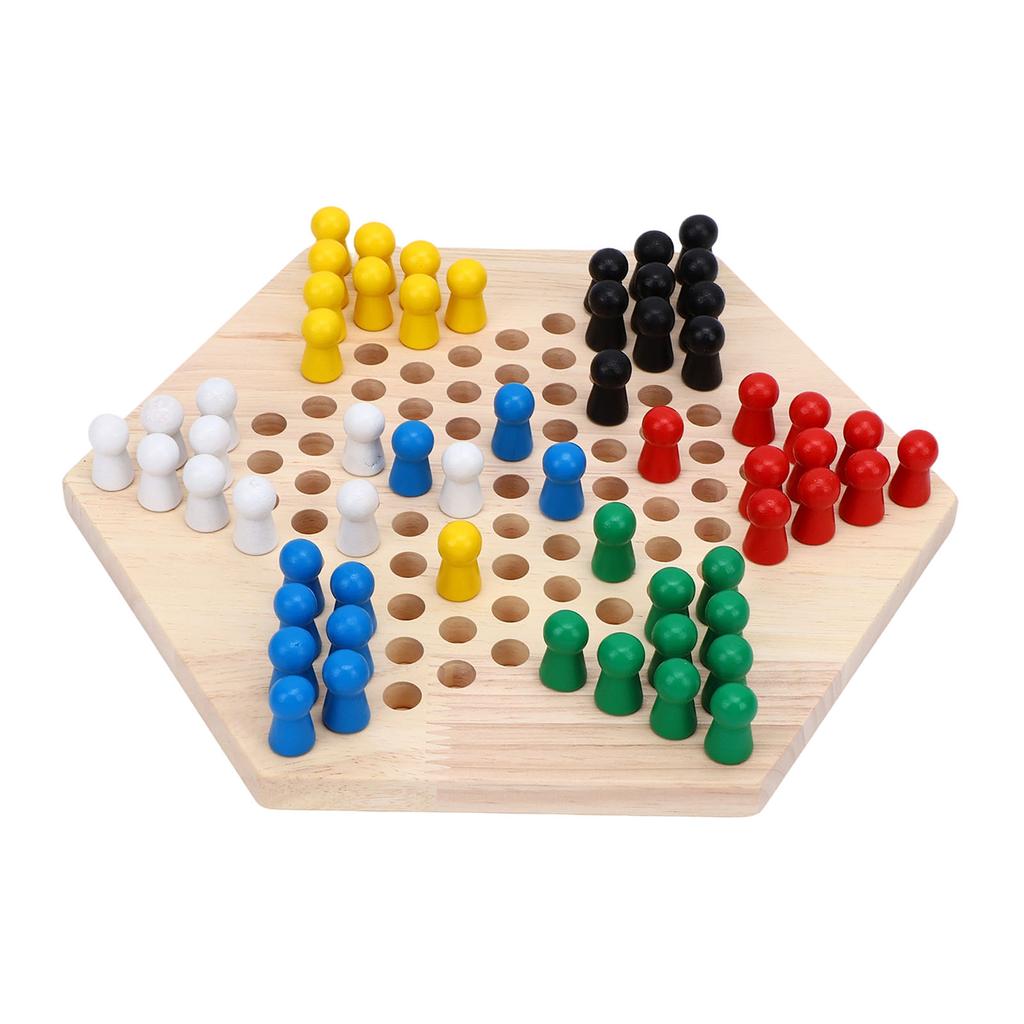 Chinese Checkers Board Game Set 6 Color Pegs Eductaional Wooden Game Board for Adults Kids Logic Training